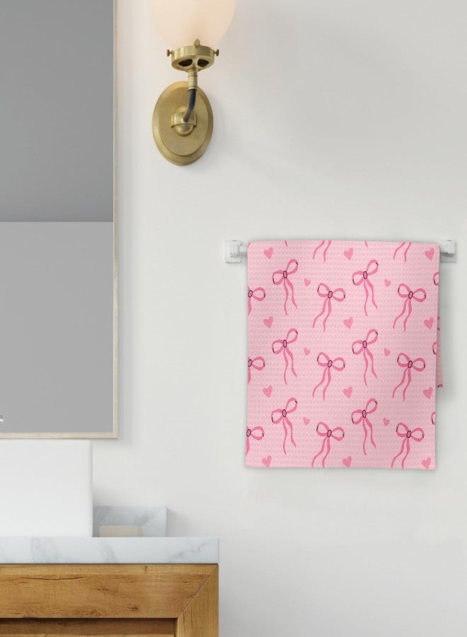 FIicy Pink Bow Coquette Hand Towels, Preppy Coquette Kitchen Towels, HotPink Bow Decorative Hand Towels for Bathroom Kitchen, CoquetteBathroom Decor, Pink Preppy Bathroom Decor(16x24 Inch) - Image 2